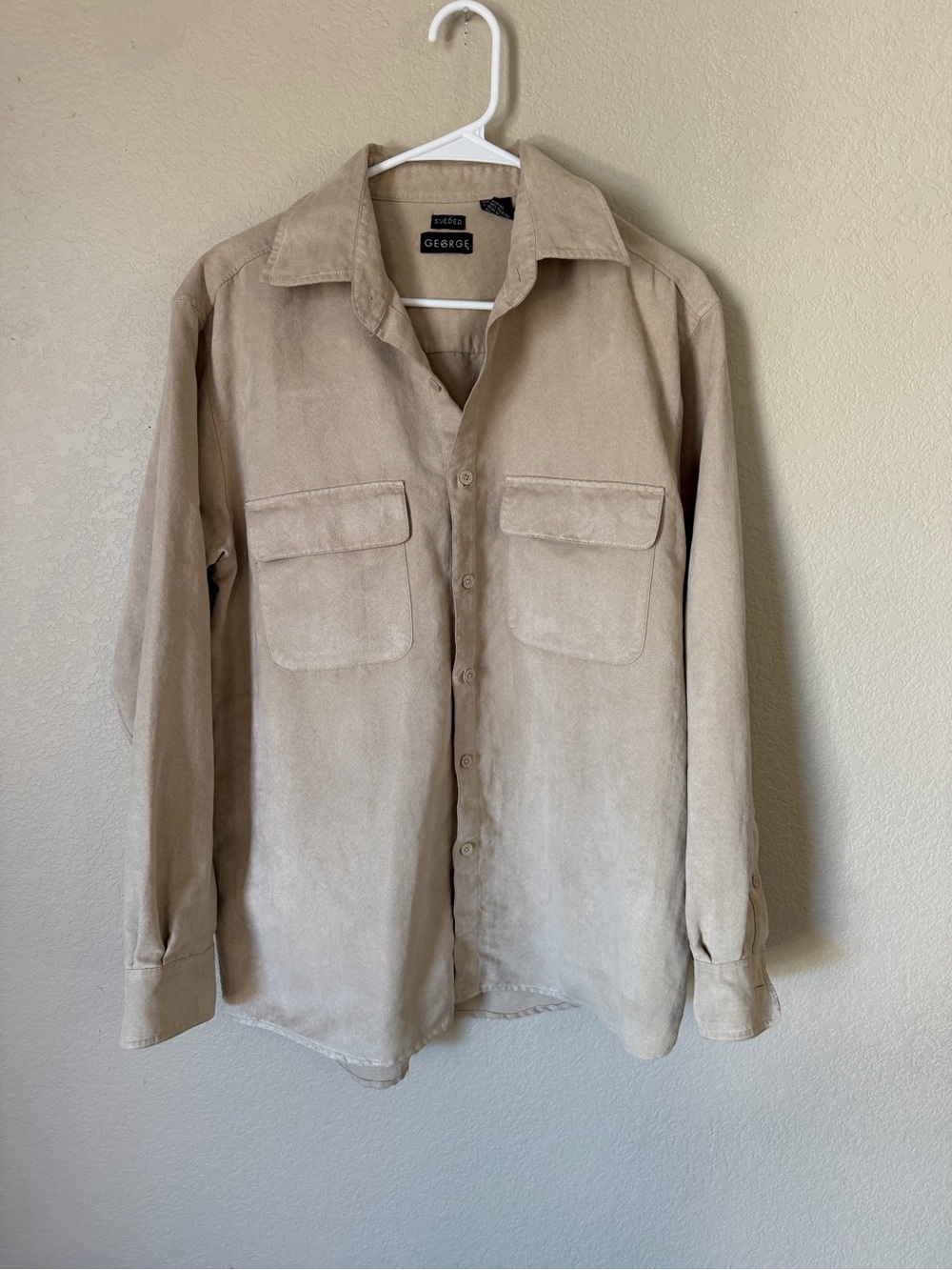 George Sueded Faux Suede Button Up Shirt Men’s M Tan Beige Dipped Latte